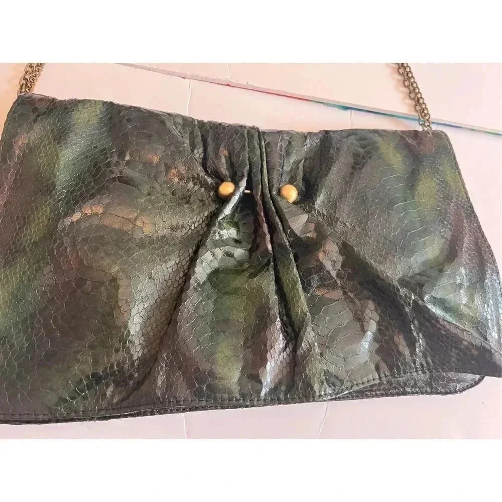 Vintage Deena & Ozzy Snakeskin Print Leather Small Handbag Clutch Wallet